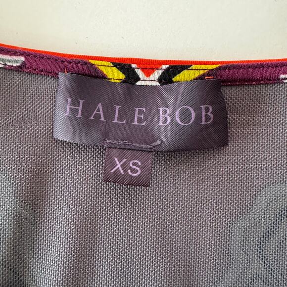 Hale Bob Lotus Stretch Jersey Shift Mini Dress Long Bell Sleeves Retro Floral XS - Picture 11 of 12